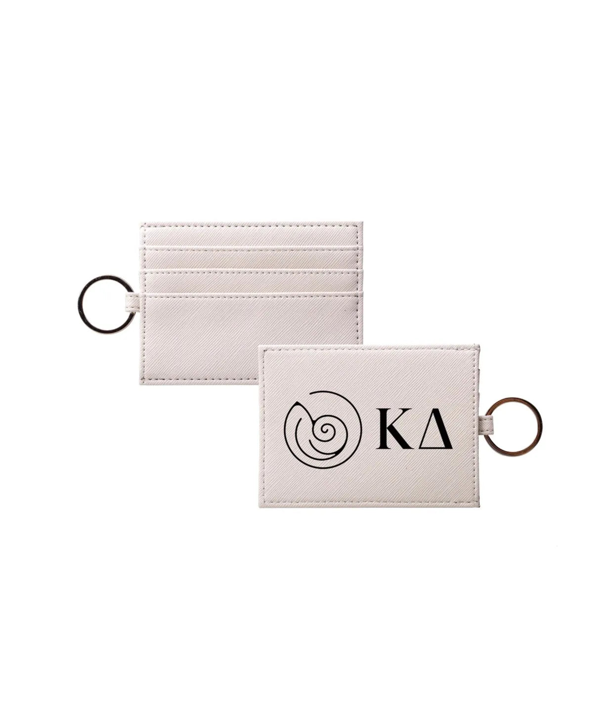 Kappa Delta Vegan Saffiano Leather Keychain Card Holder - Greek Letters Black Travel Wallet