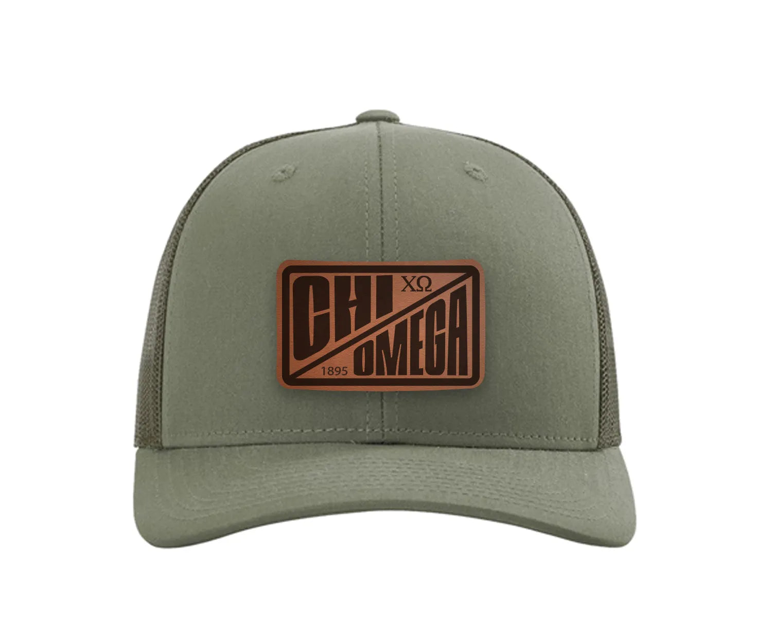 Chi Omega Richardson 112 Leatherette Patch Trucker Hat - Divide Loden Trucker Hat