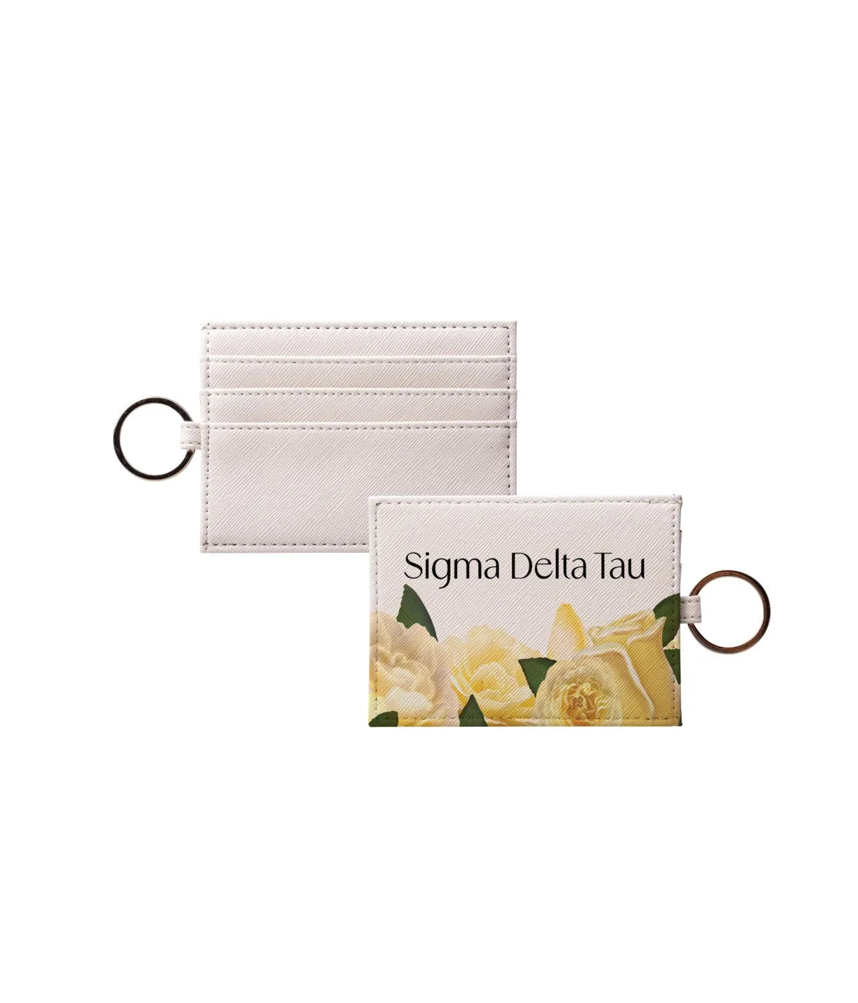 Sigma Delta Tau Vegan Saffiano Leather Keychain Card Holder - Roses Travel Wallet