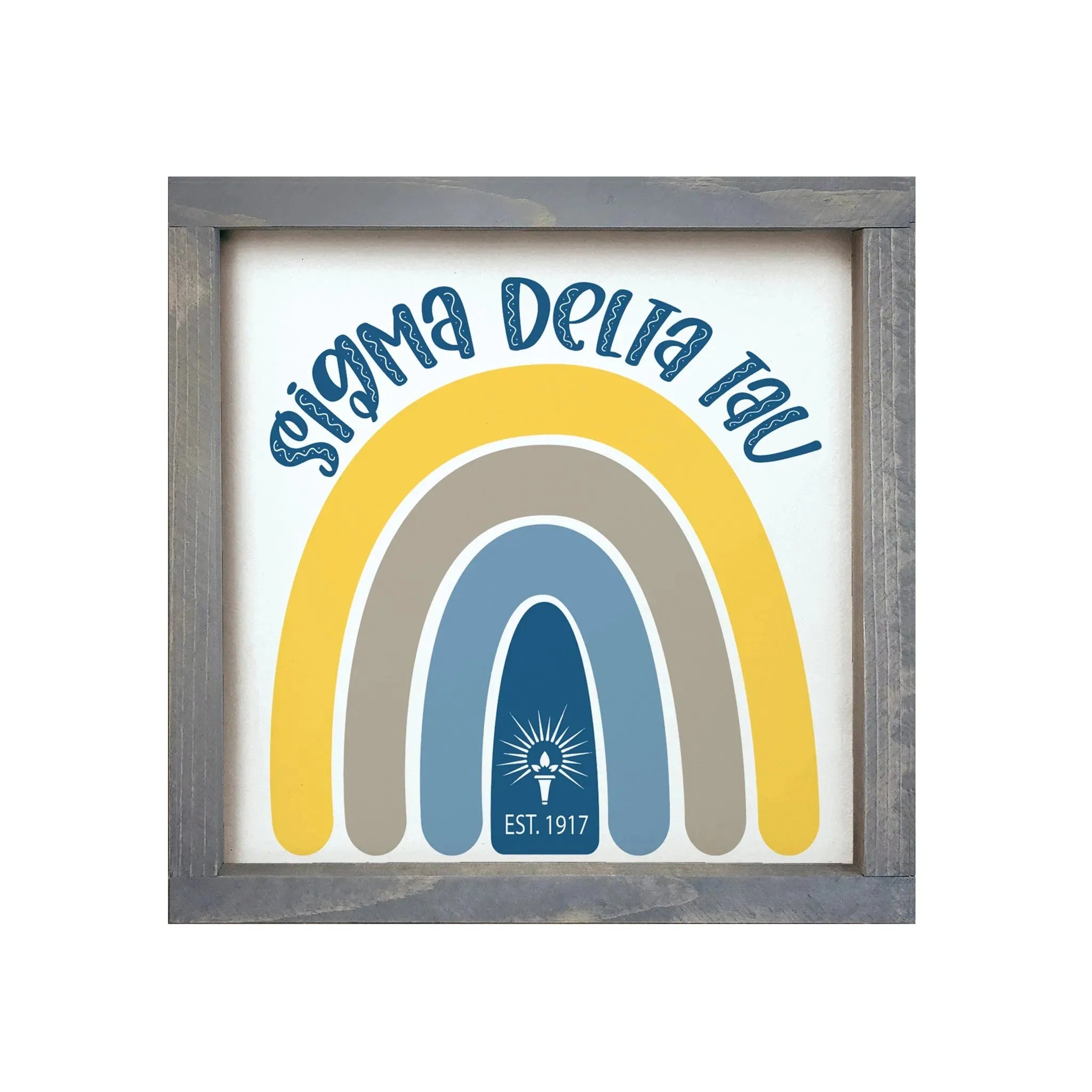 Sigma Delta Tau 12x12 Wood Framed Sign - Rainbow Weathered Gray Wall Art & Signs