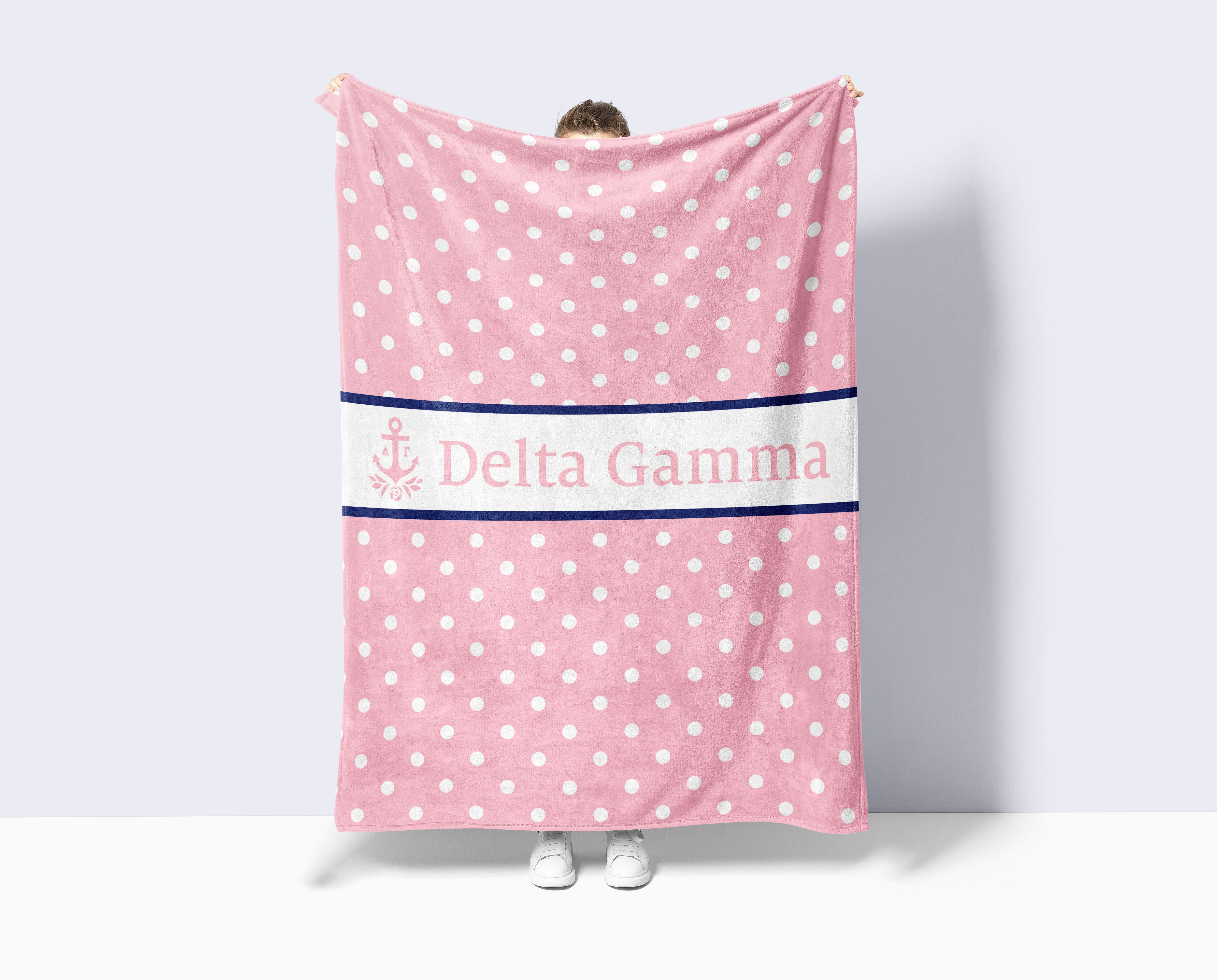 Delta Gamma Blanket XL 60x80 Polka Dots | Custom DG Gifts | Dorm Decor