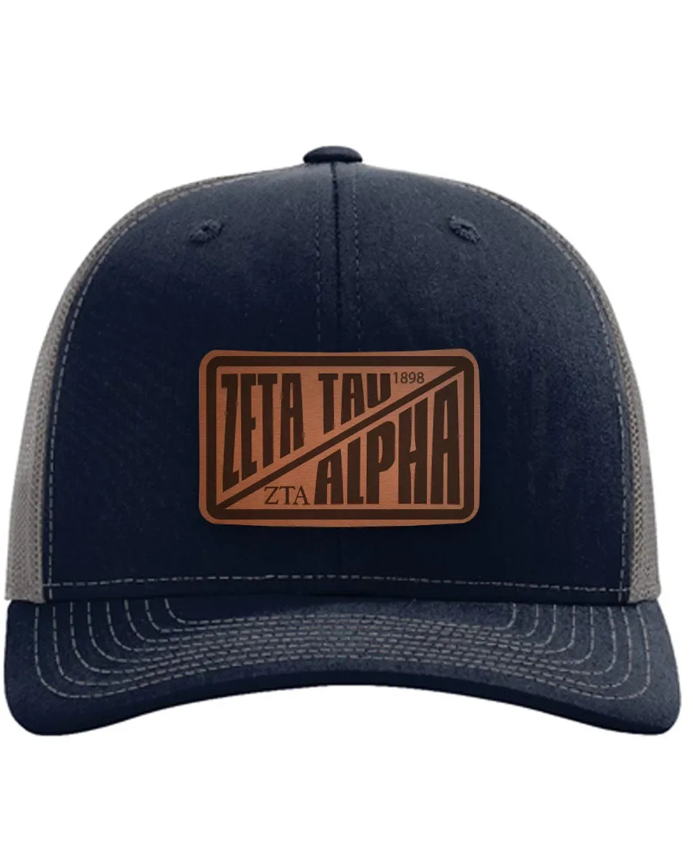 Zeta Tau Alpha Richardson 112 Leatherette Patch Trucker Hat - Divide Navy Charcoal Trucker Hat