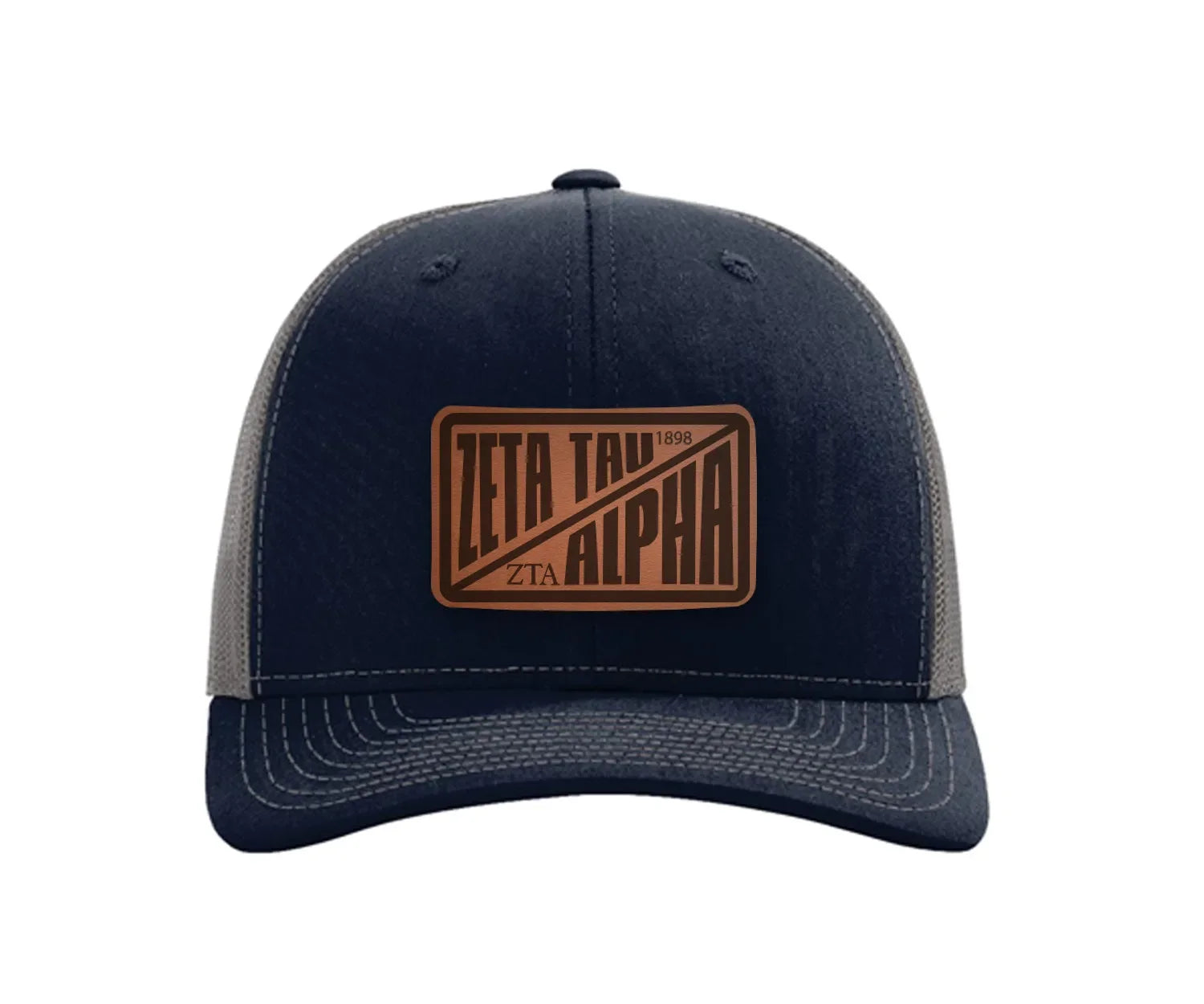 Zeta Tau Alpha Richardson 112 Leatherette Patch Trucker Hat - Divide Navy Charcoal Trucker Hat