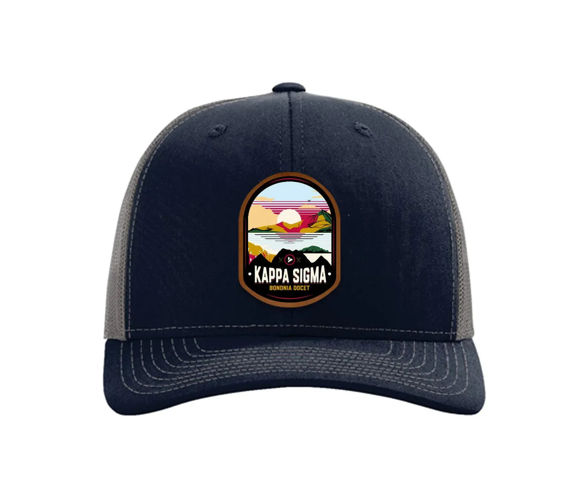 Kappa Sigma Richardson 112 UV Print Leatherette Patch Trucker Hat - Ventura Navy Charcoal Trucker Hat