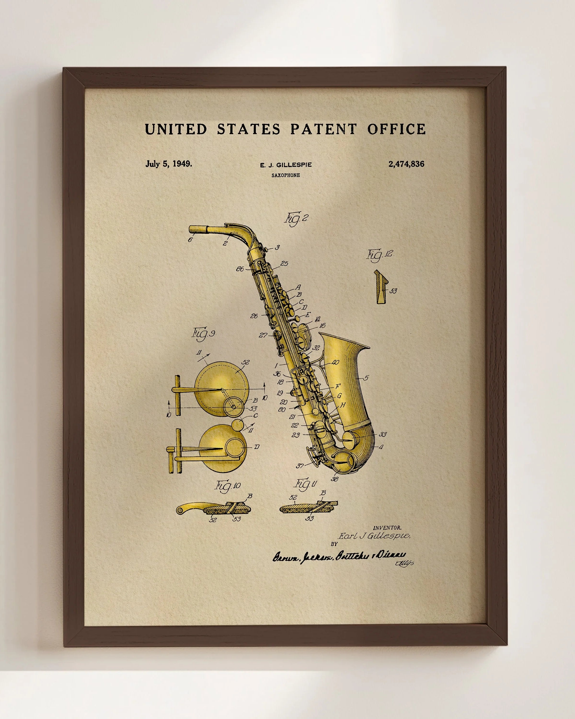 Saxophone US Patent Art Print | Music Themed Dorm Decor