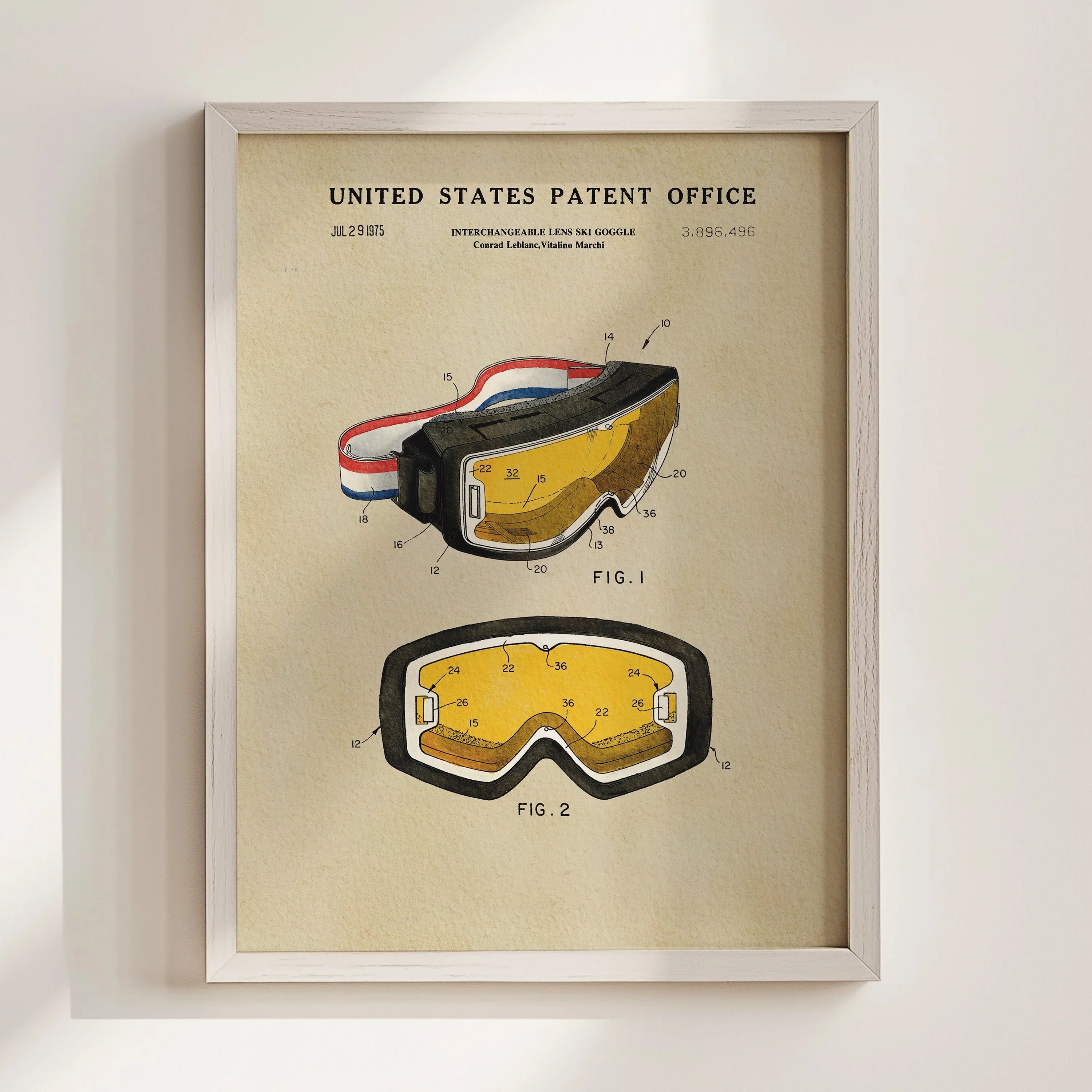 Ski Goggles US Patent Wall Print | Sports Themed Dorm Decor | Art