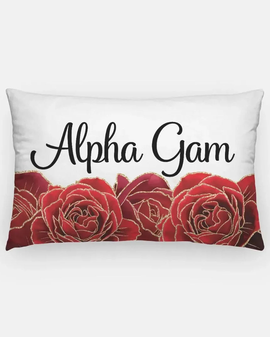 Alpha Gam Lumbar Throw Pillow Red Roses