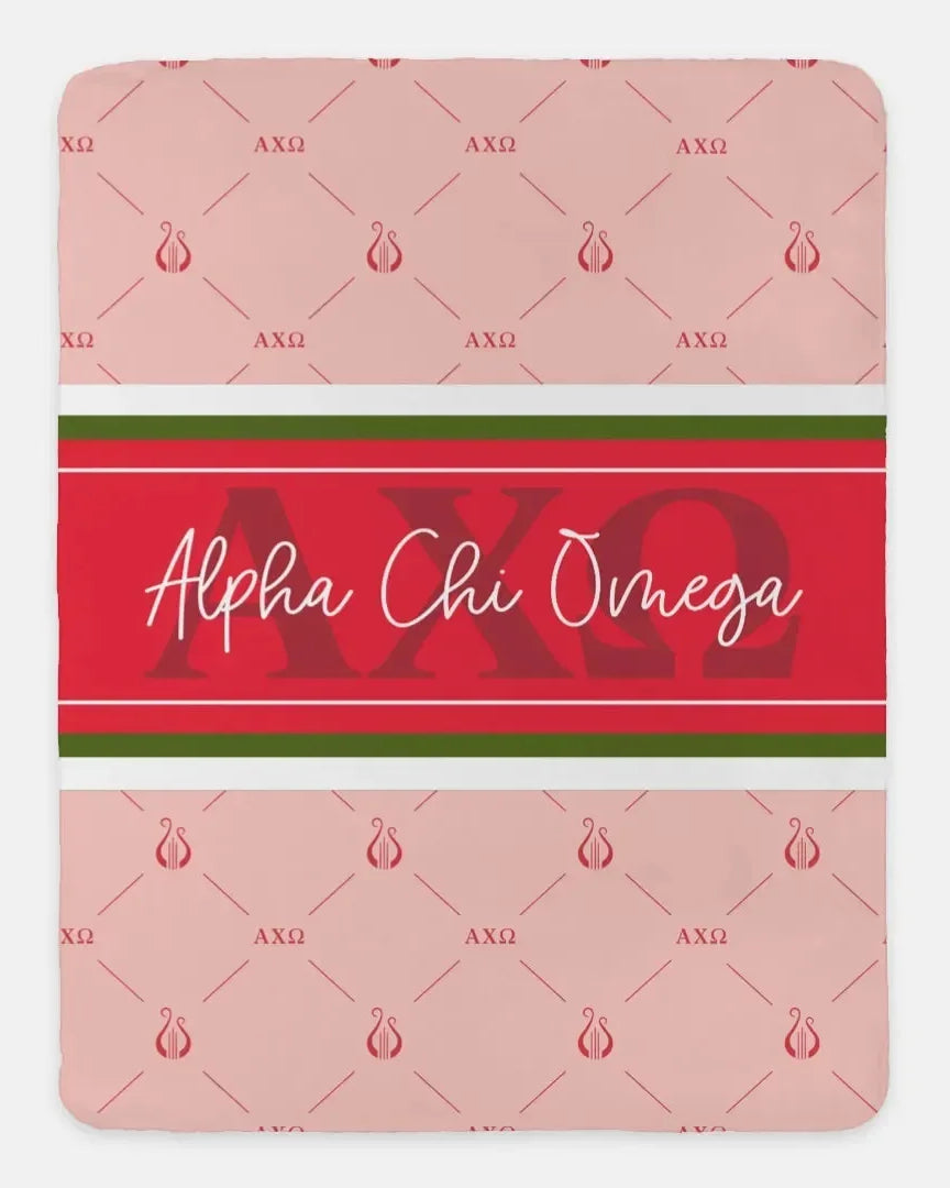 Alpha Chi Omega XL 60x80. Sherpa Throw Blanket Classic Pattern Throw Blankets