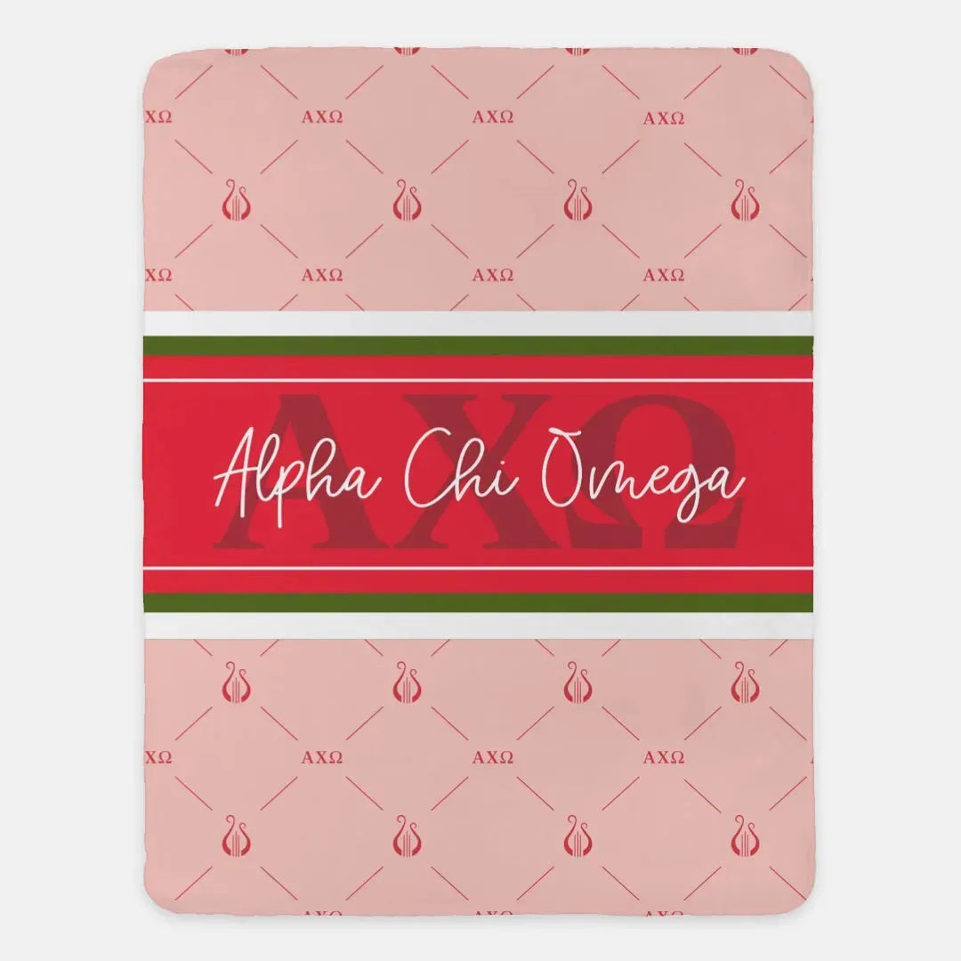 Alpha Chi Omega XL 60x80. Sherpa Throw Blanket Classic Pattern Throw Blankets
