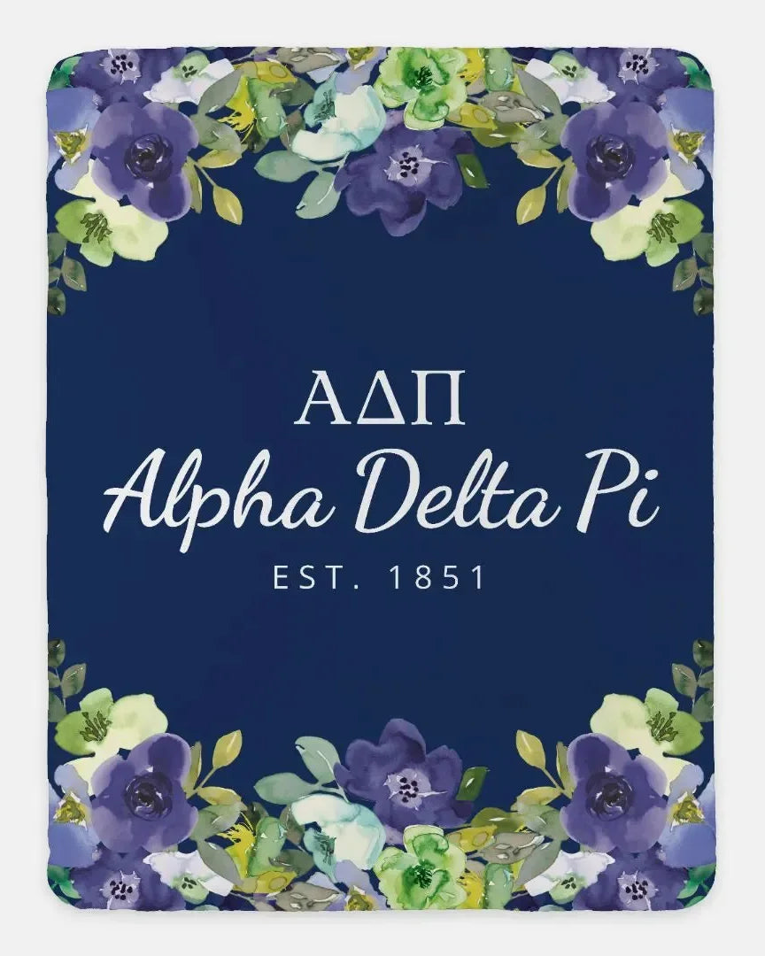Alpha Delta Pi XL 60x80 Sherpa Throw Blanket - Violet Frame Throw Blankets