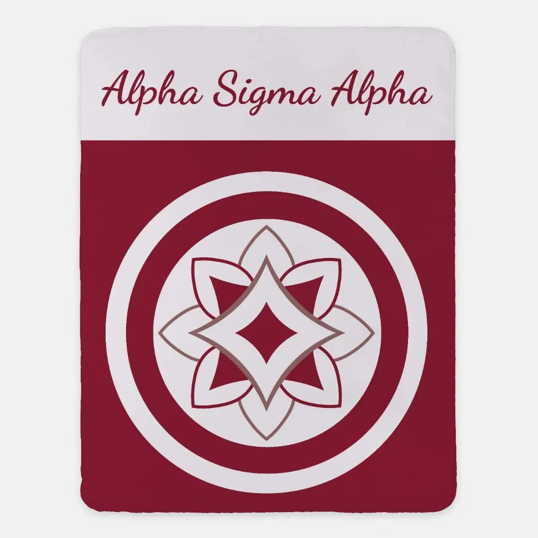 Alpha Sigma Alpha XL 60x80 Sherpa Throw Blanket - Logomark Bullseye Throw Blankets