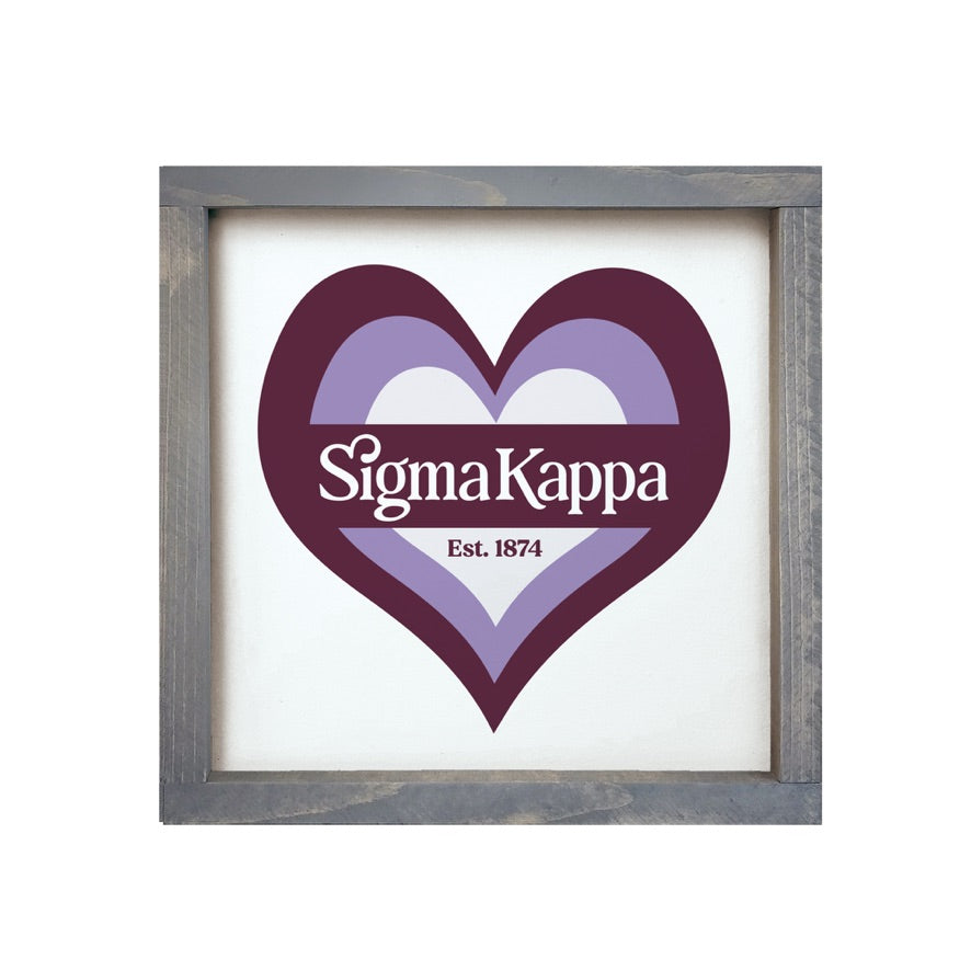 Sigma Kappa 12x12 Heart Wood Framed Sign | Big Little Gifts | Decor