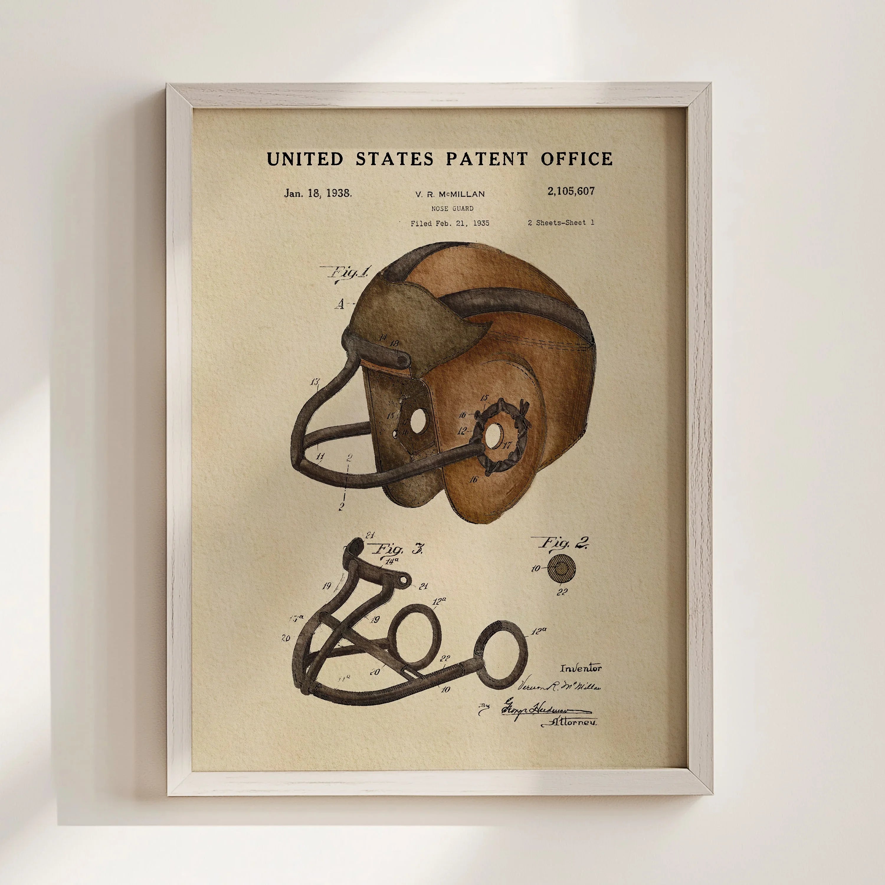 Vintage Football Helmet US Patent Art Print | Sports-Themed Dorm Decor | Campus Greek Fit