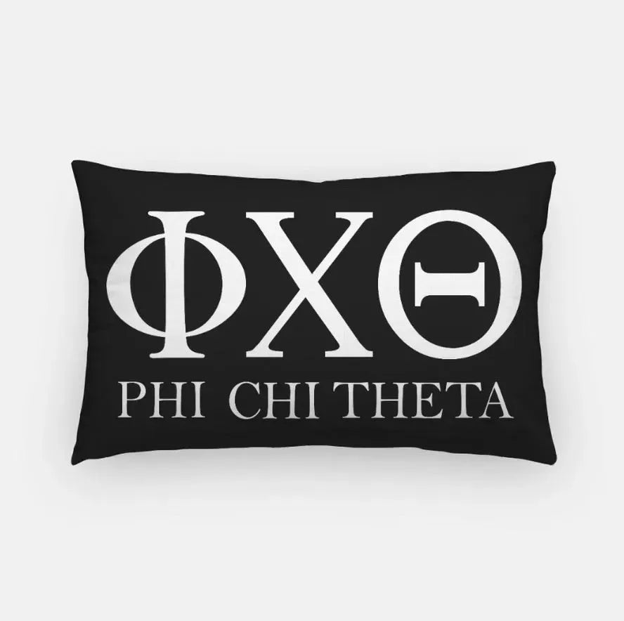 Phi Chi Theta Lumbar Throw Pillow Cover - Knockout Greek Letters Black Pillow Covers
