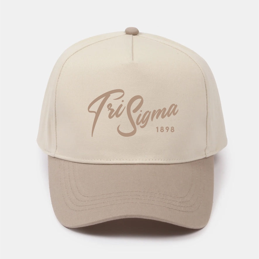Tri Sigma Embroidered Two-Tone Baseball Cap - Script 1874 | Custom Gifts