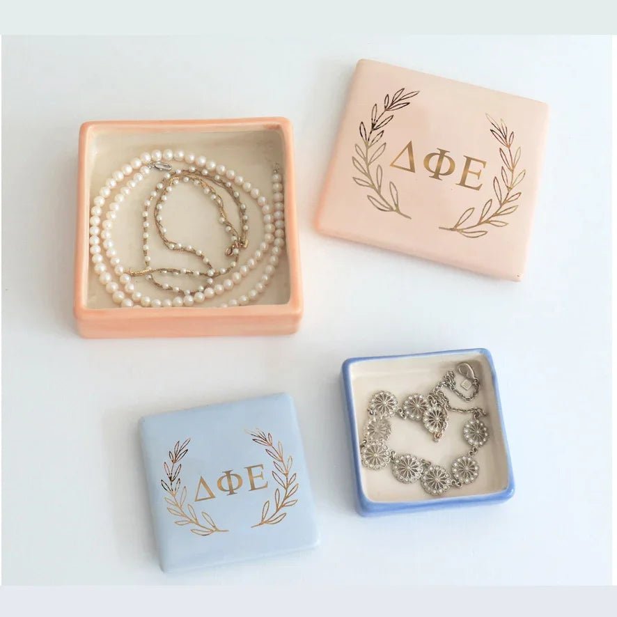 Delta Phi Epsilon Wreath Gold Monogram Two-Tone Box | DPHIE Gift