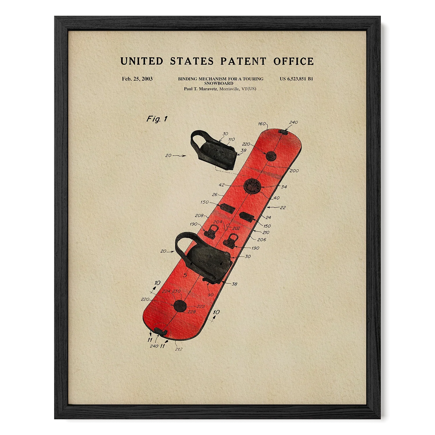 Burton Snowboard US Patent Art Print | Wall Art For Guys Dorm | Decor