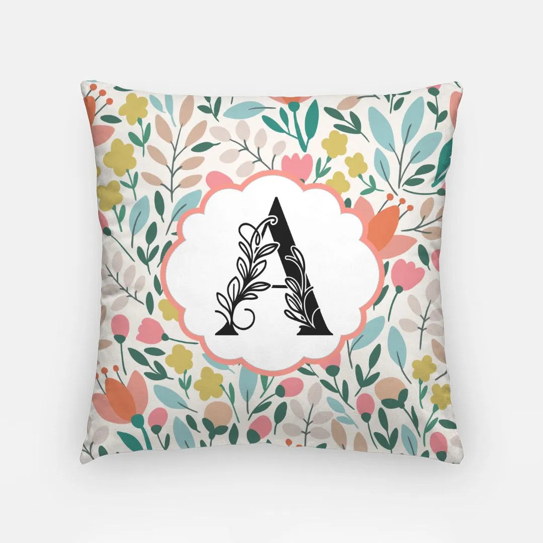 Flat Leaf Floral Monogram Pillow Cover 18" Melon Monogram Pillow Covers