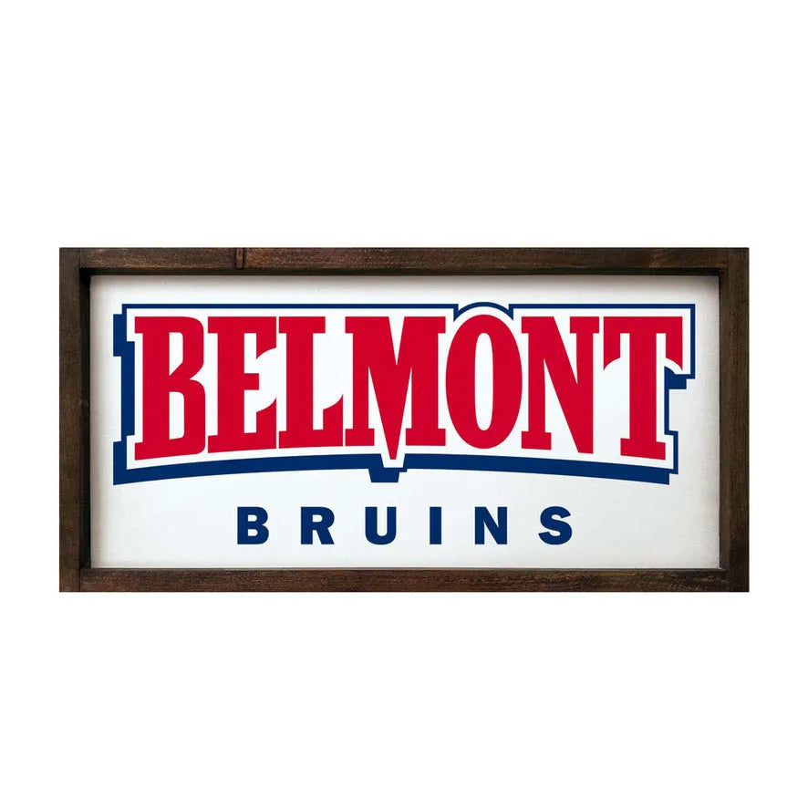 Belmont Bruins 12x24 Wood Framed Sign White Walnut Stain Wall Art & Signs