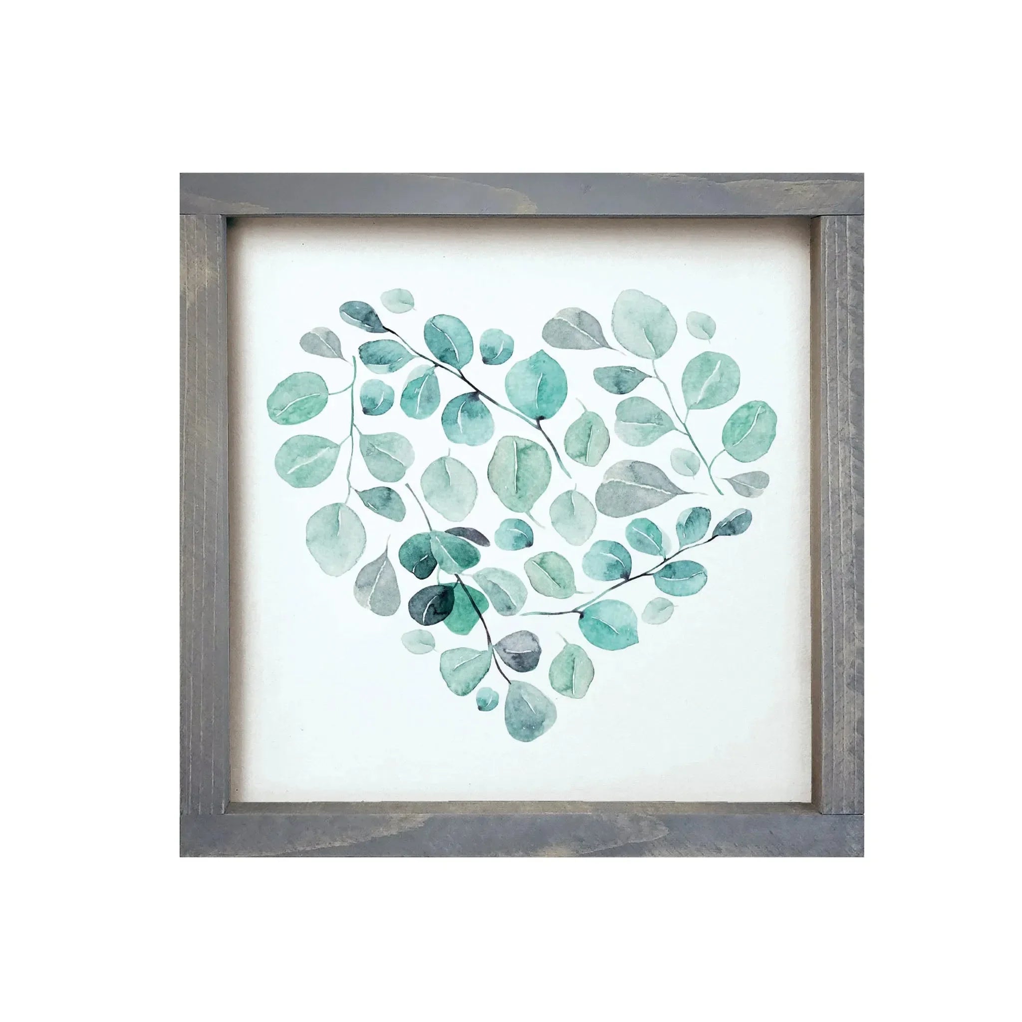 Floral Hear - Aqua Wood Framed Sign 12"x12" Weathered Gray Wall Art & Signs
