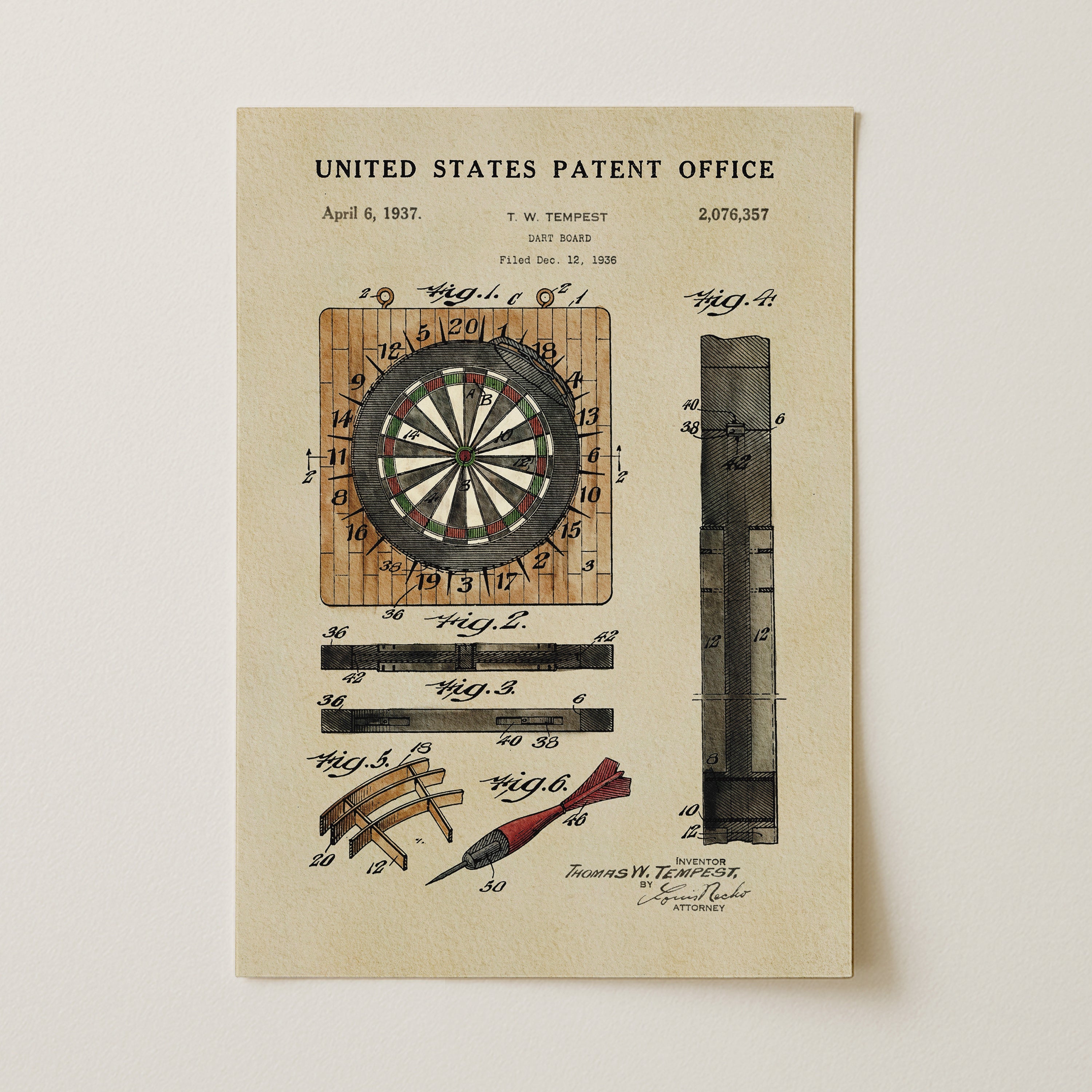 Dartboard US Patent Print | Dorm Decor for Guys Room | Wall Art