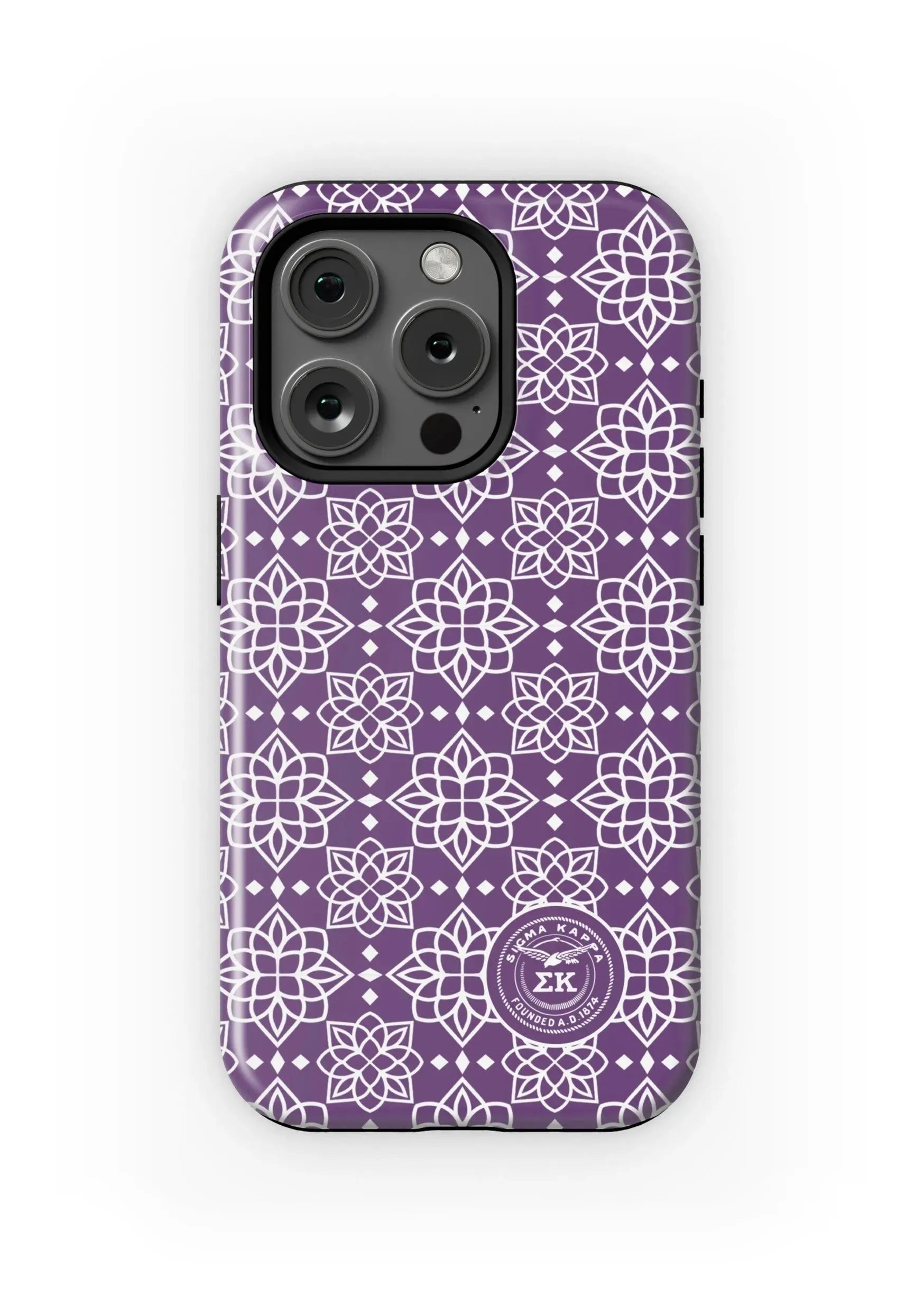 Sigma Kappa iPhone 16, 15, 14 Mobile Phone Case - Purple Ornate Matte Mobile Phone Cases