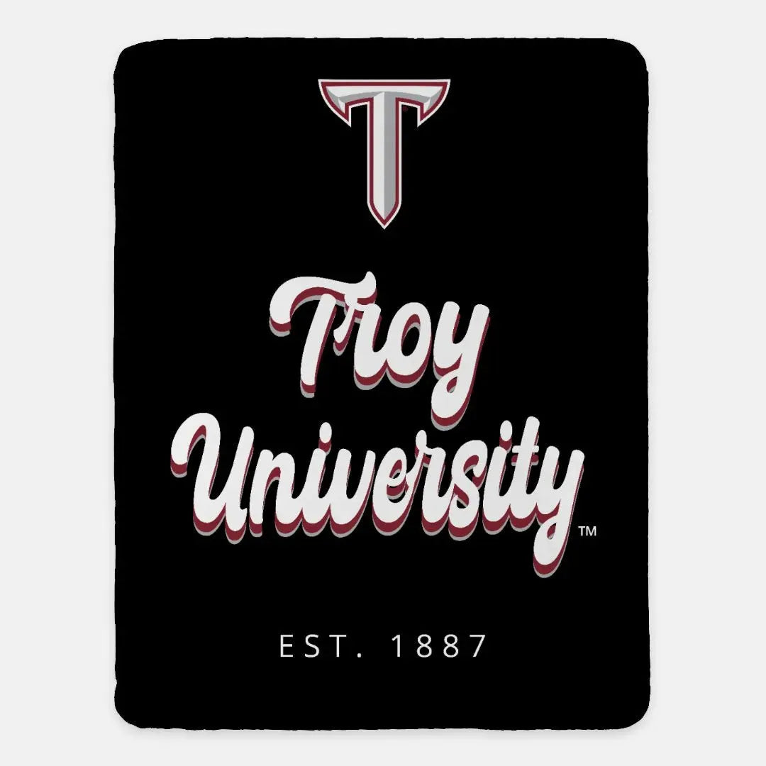 Troy University XL 60x80 Sherpa Throw Blanket - Retro Throw Blankets