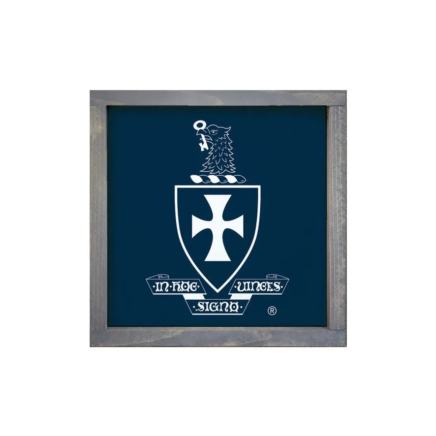Sigma Chi 12x12 Wood Framed Sign - Coat of Arms Deep Blue Weathered Gray Wall Art & Signs