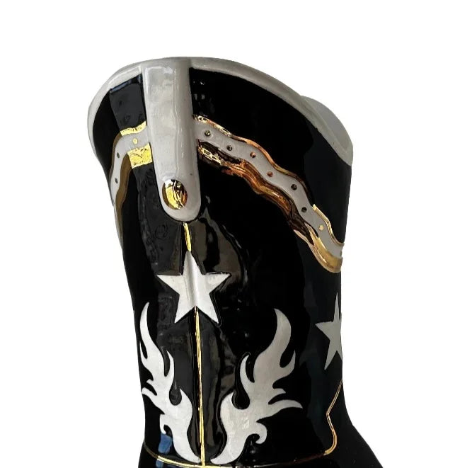 Cowboy Boot Vase with Gold Accent | Western Dorm Accessories - Campus Greek Fit