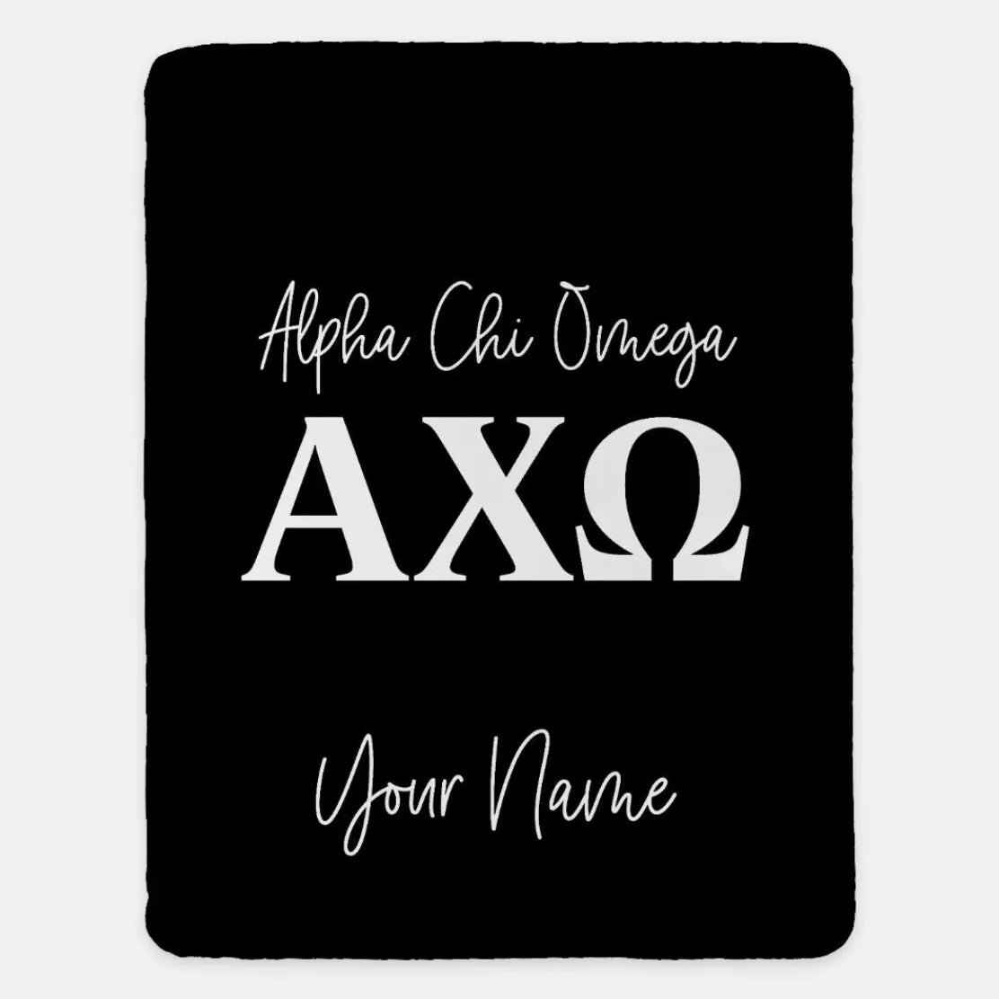 Personalized Alpha Chi Omega XL 60x80 Sherpa Blanket Black Throw Blankets
