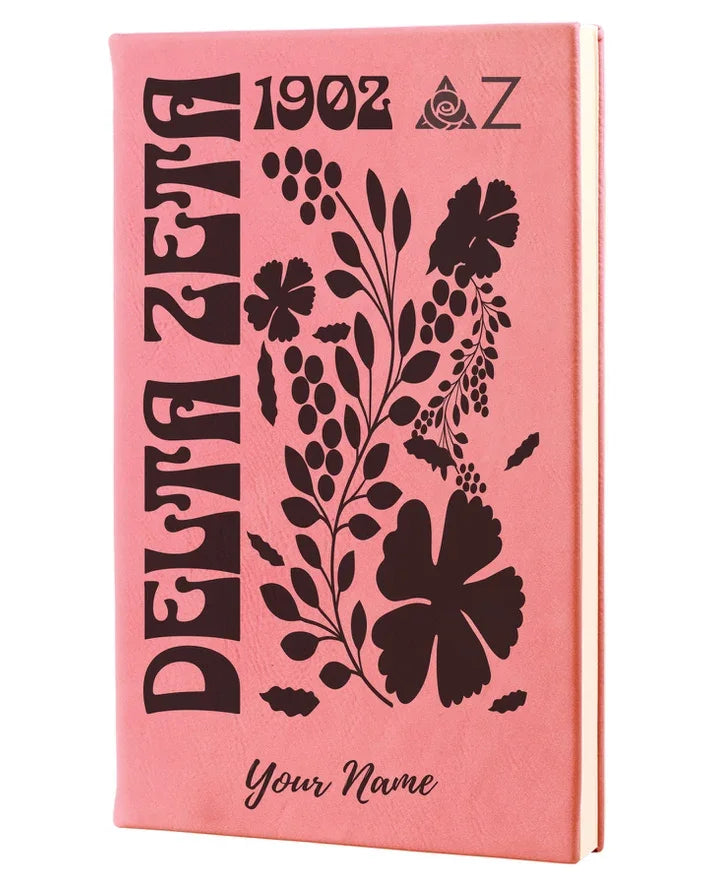 Delta Zeta Personalized Leatherette Notebook - Retro Floral | DZ