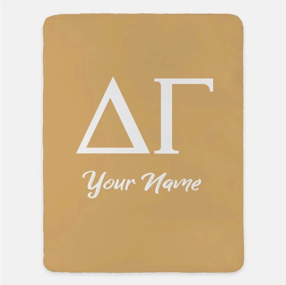 Personalized Delta Gamma XL 60x80 Sherpa Throw Blanket - Greek Letters Bronze Throw Blankets