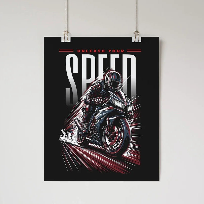 Unleash Your Speed - Motorcycle Wall Poster Red Wall Art & Signs