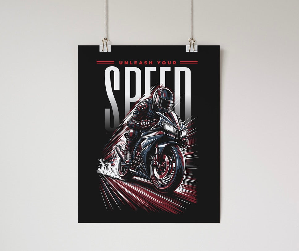 Unleash Your Speed - Motorcycle Wall Poster Red Wall Art & Signs