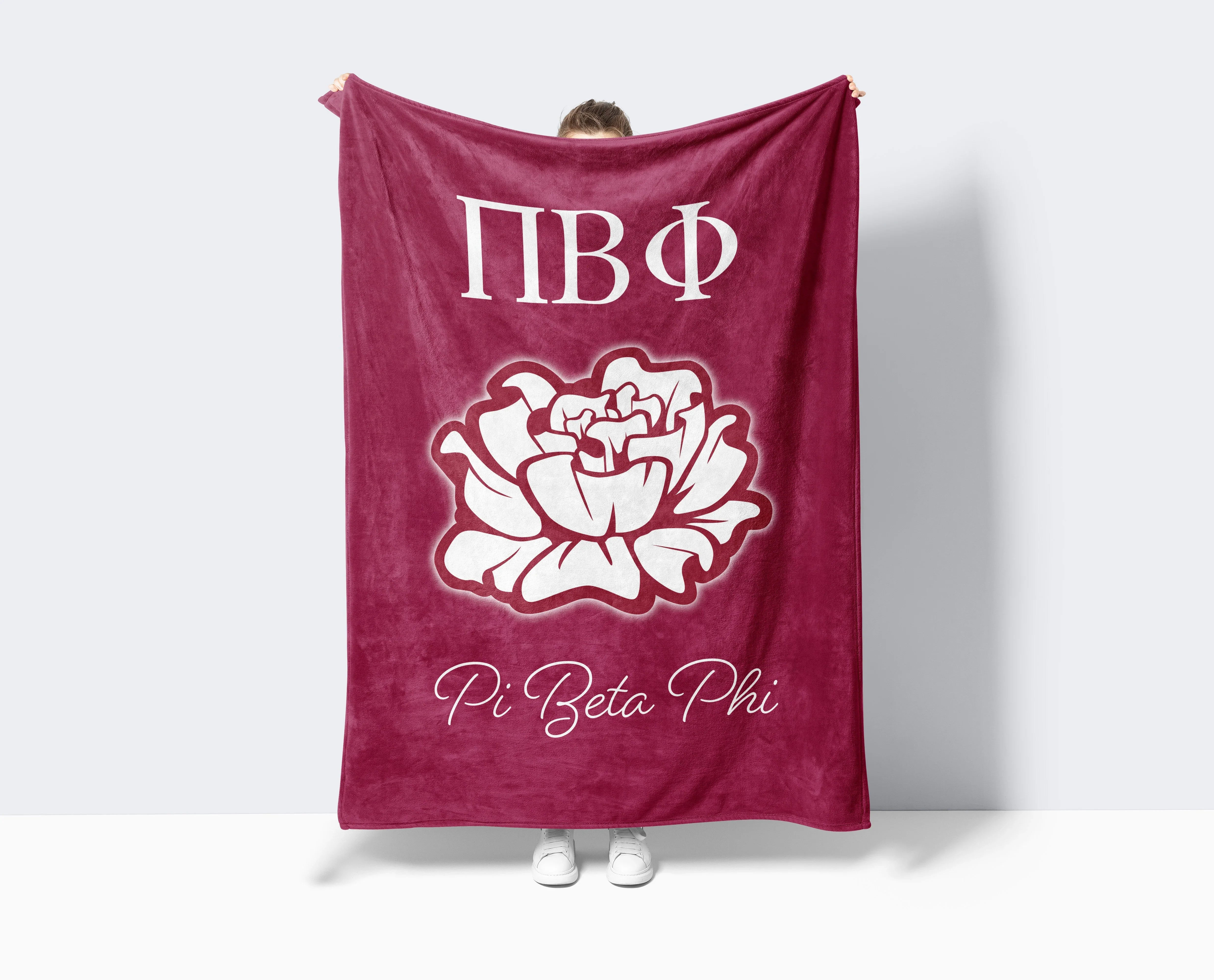 Pi Beta Phi Sherpa Blanket XL 60x80 - Bold Carnation | Pi Phi Gifts