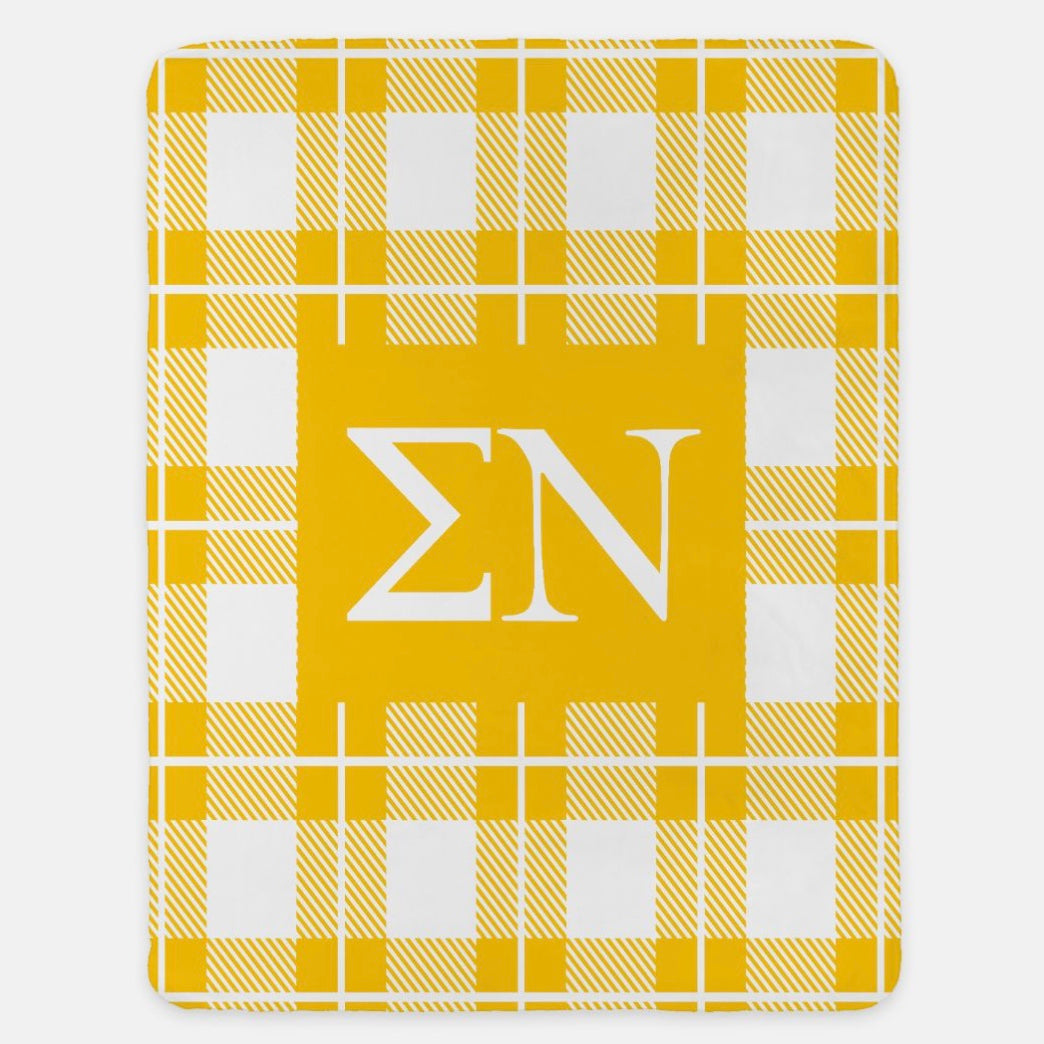 Sigma Nu XL 60x80 Sherpa Throw Blanket - Plaid Yellow Throw Blankets