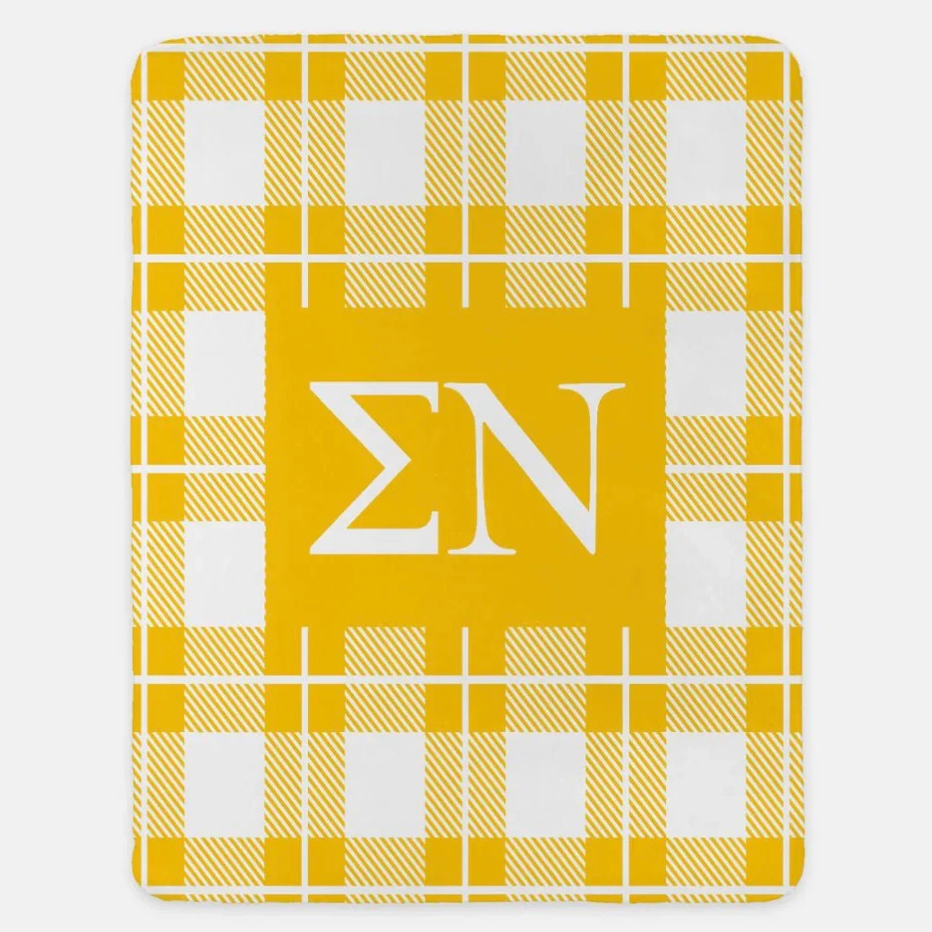 Sigma Nu XL 60x80 Sherpa Throw Blanket - Plaid Yellow Throw Blankets