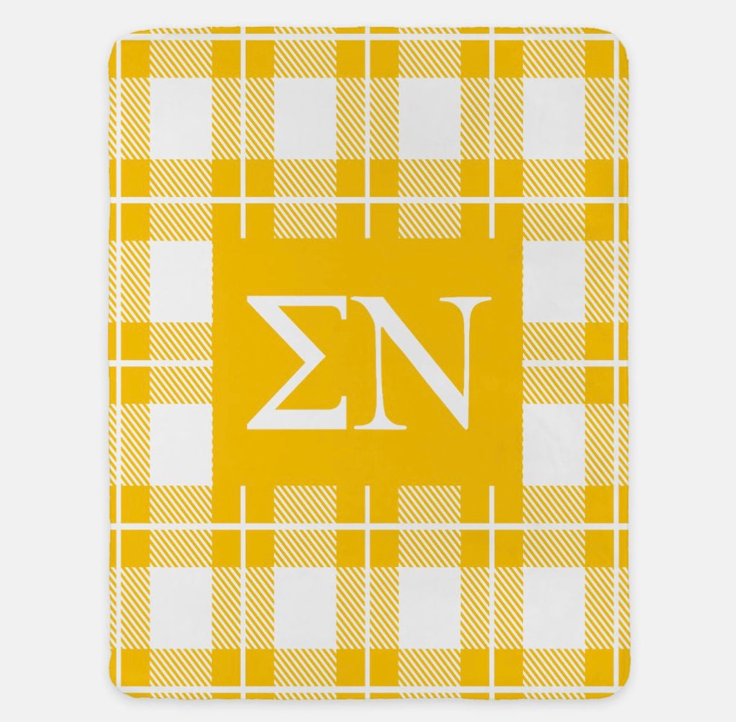 Sigma Nu XL 60x80 Sherpa Throw Blanket - Plaid Yellow Throw Blankets