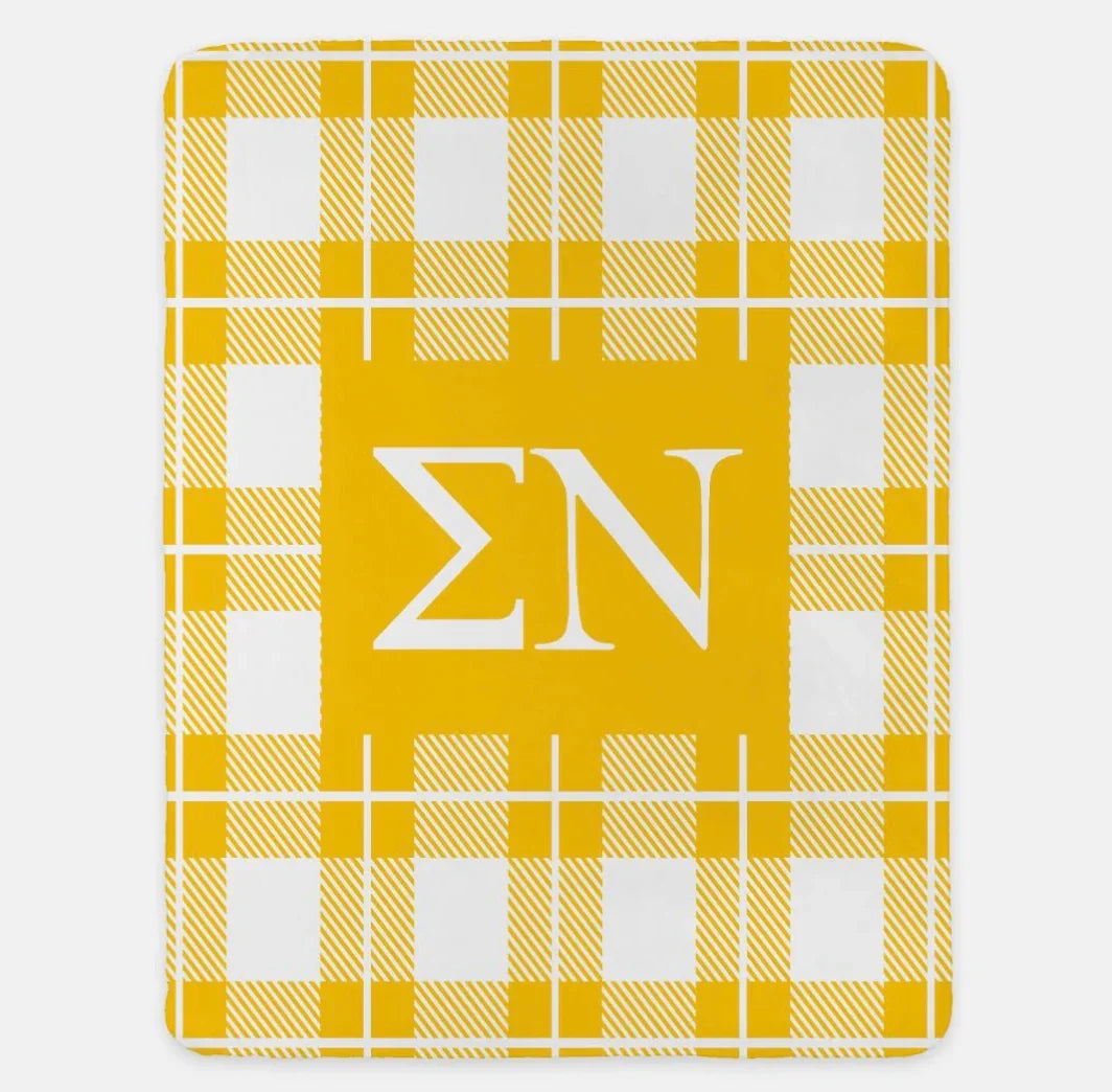 Sigma Nu XL 60x80 Sherpa Throw Blanket - Plaid Yellow Throw Blankets