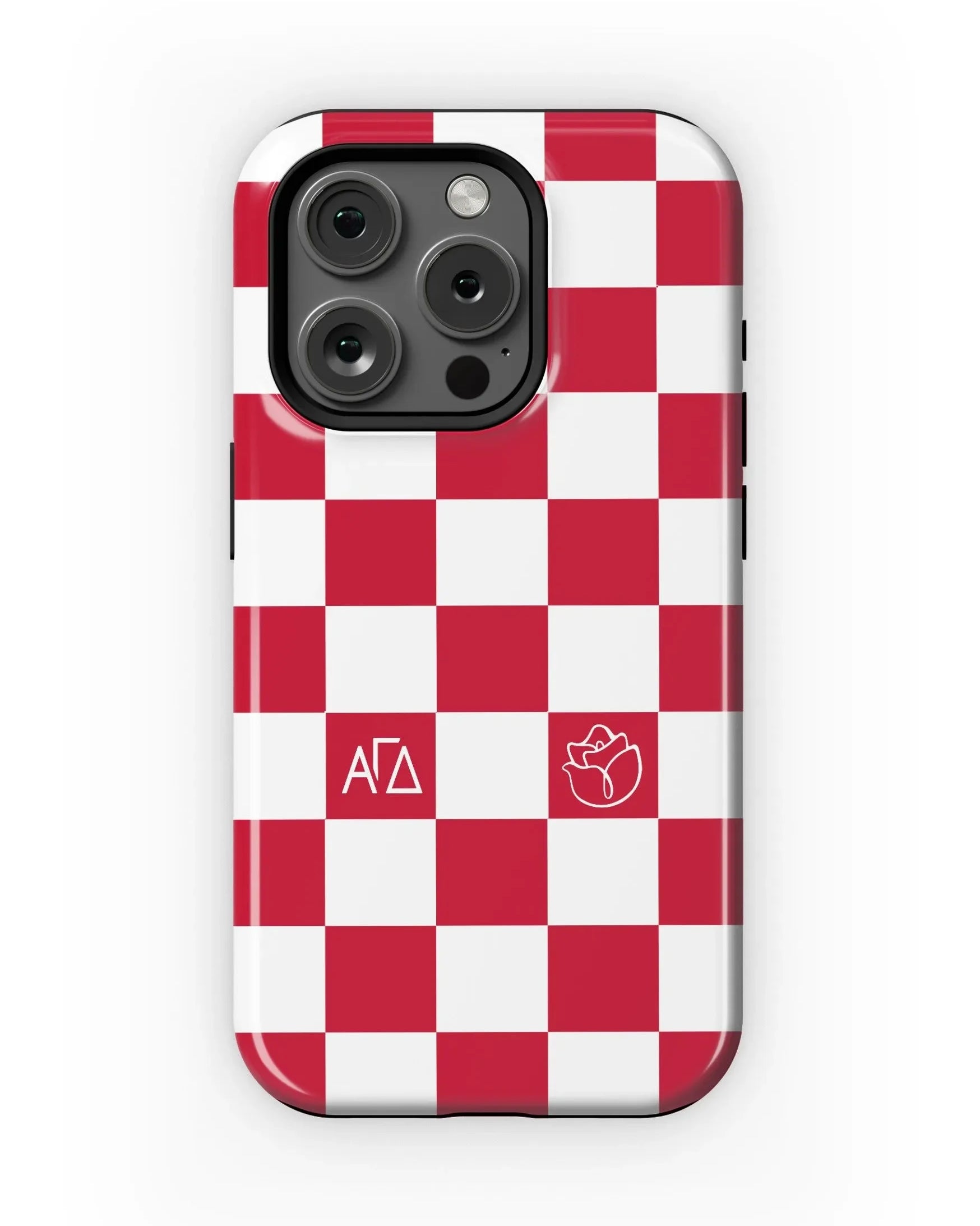 Alpha Gamma Delta iPhone 16, 15, 14 Mobile Phone Case - Red Check Gloss Mobile Phone Cases