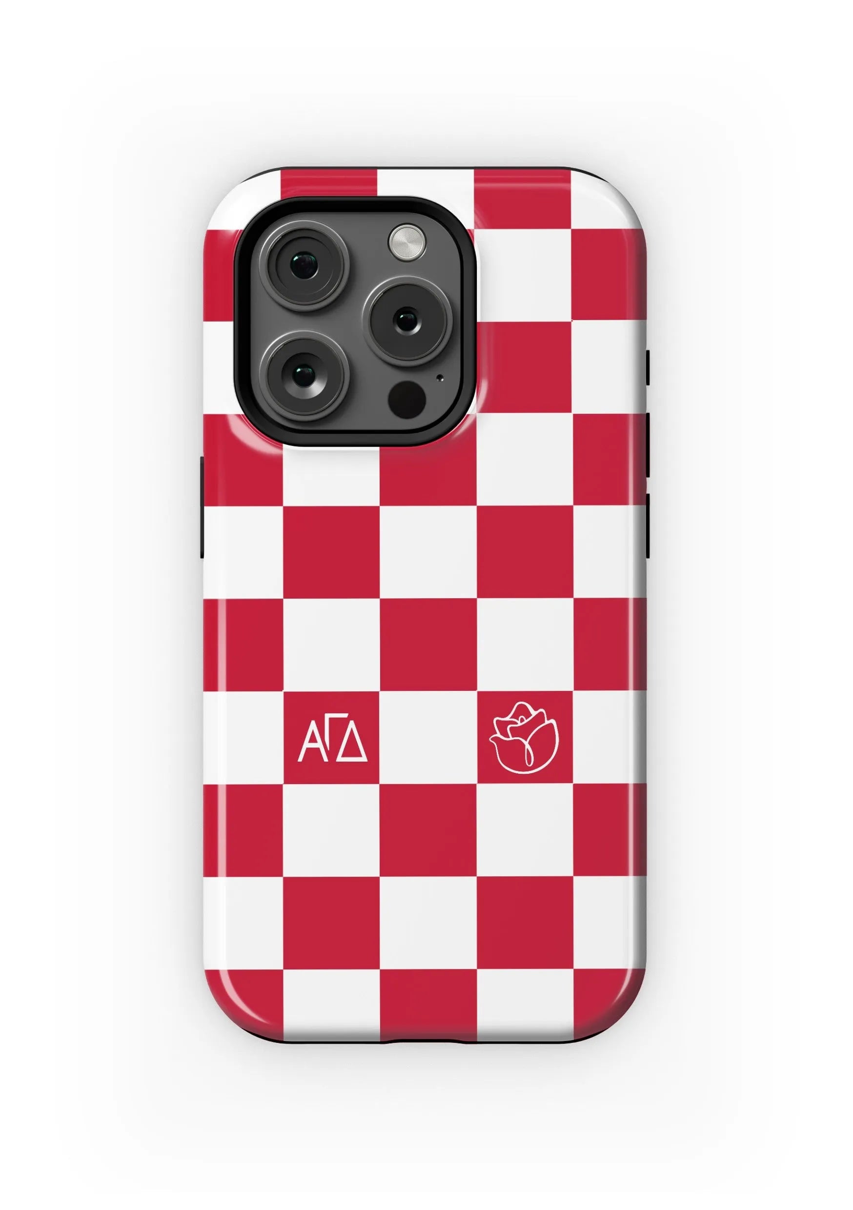 Alpha Gamma Delta iPhone 16, 15, 14 Mobile Phone Case - Red Check Gloss Mobile Phone Cases