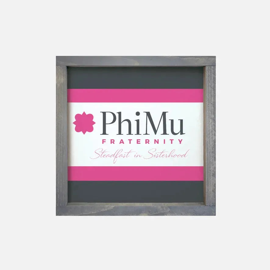 Phi Mu 12x12 Wood Framed Sign - Traditional Stripes Weathered Gray Wall Art & Signs