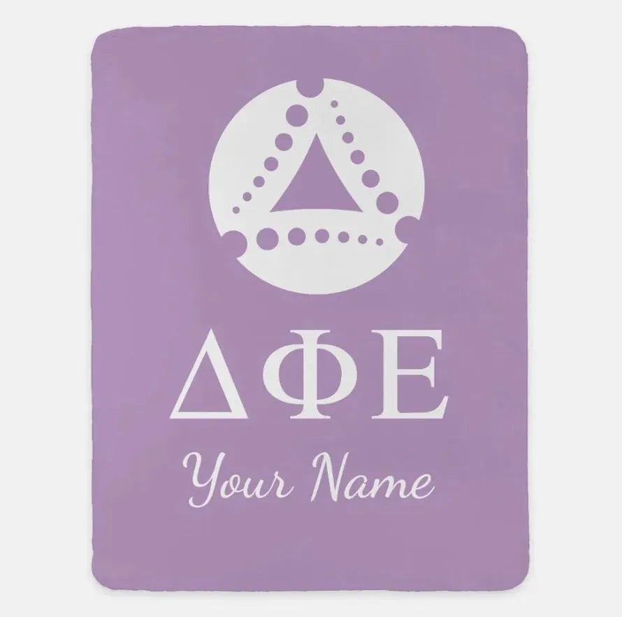 Personalized Delta Phi Epsilon XL 60x80 Sherpa Throw Blanket Light Purple Throw Blankets