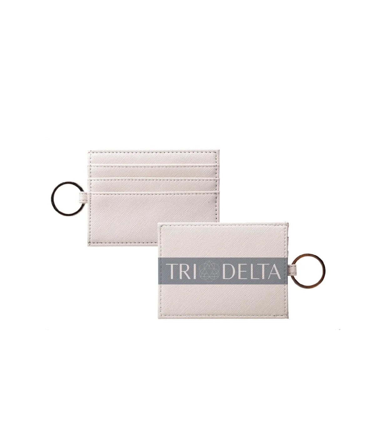 Tri Delta Vegan Saffiano Leather Keychain Card Holder - Modern Stripe Travel Wallet