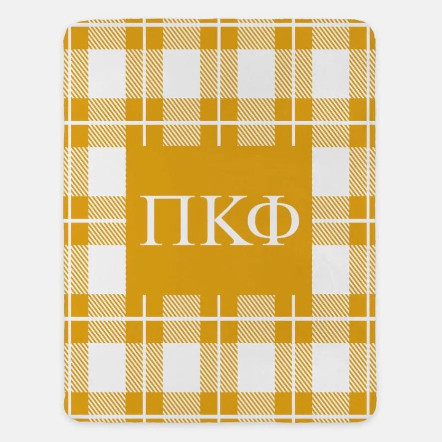 Pi Kappa Phi XL 60x80 Sherpa Throw Blanket - Plaid Gold Throw Blankets
