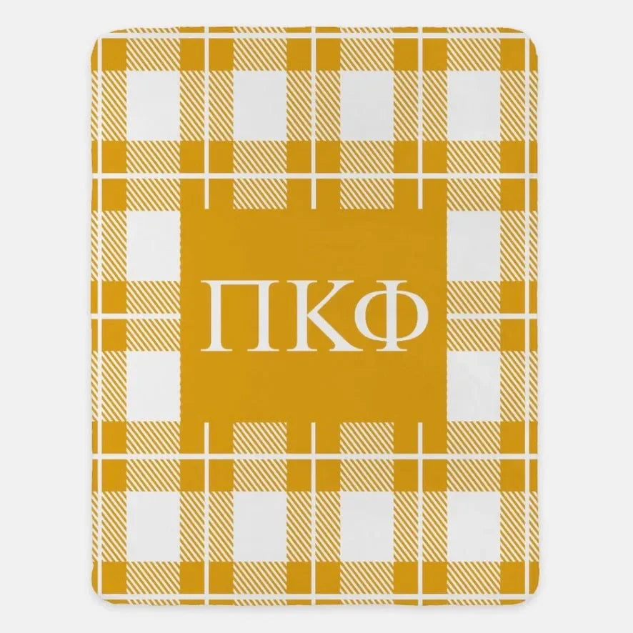 Pi Kappa Phi XL 60x80 Sherpa Throw Blanket - Plaid Gold Throw Blankets