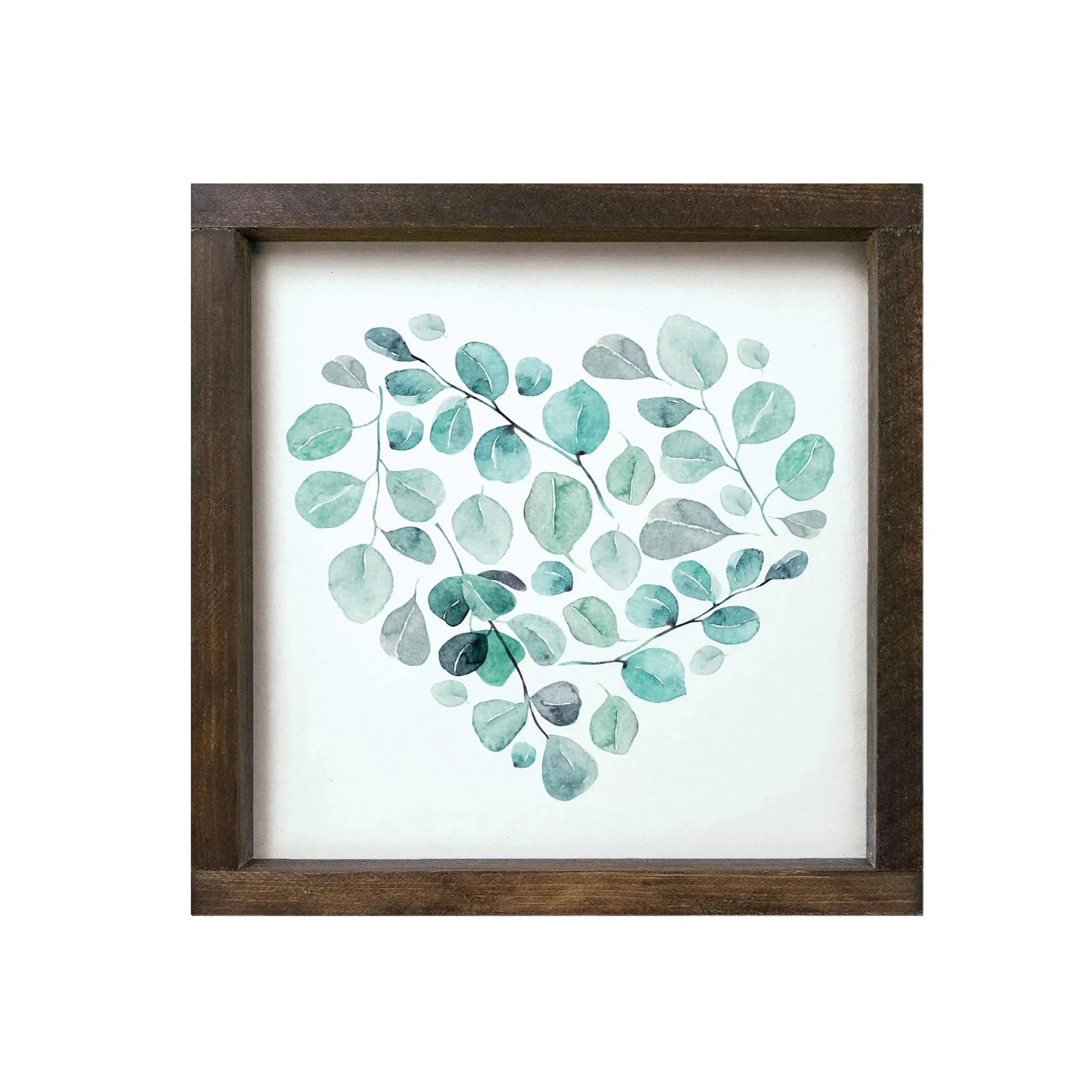 Floral Hear - Aqua Wood Framed Sign 12"x12" Walnut Stain Wall Art & Signs