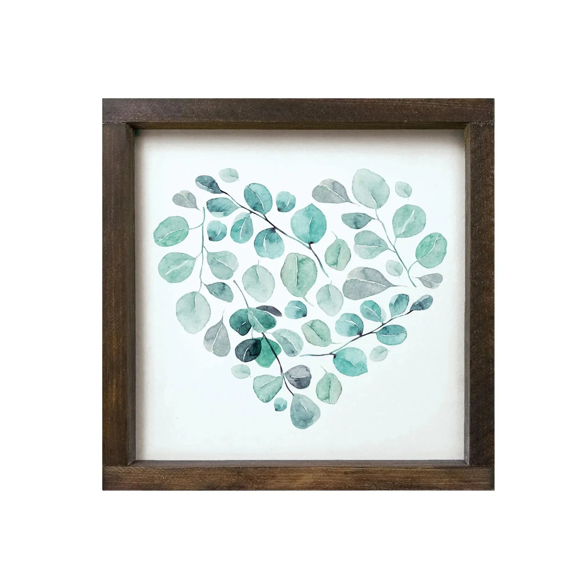 Floral Hear - Aqua Wood Framed Sign 12"x12" Walnut Stain Wall Art & Signs