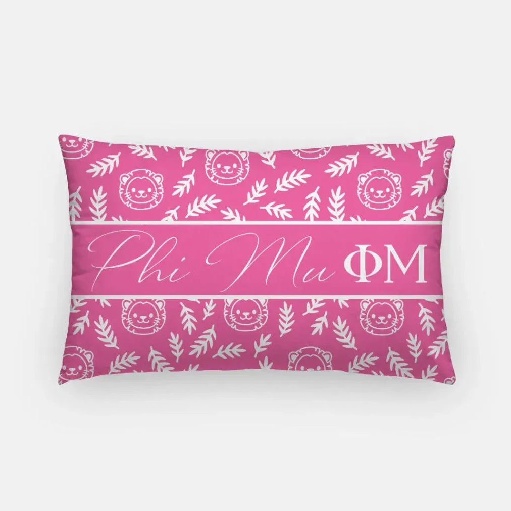 Phi Mu Lumbar Pillow Cover - Little Lions Pink Pillow Covers