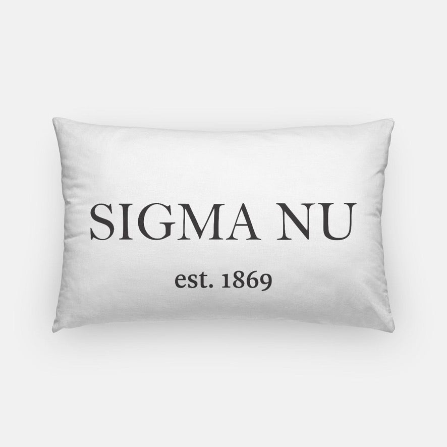 Sigma Nu Lumbar Pillow Cover - Traditional 1869 White Black Pillow Covers